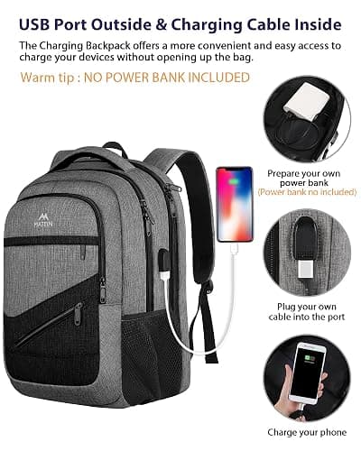 MATEIN 17 Inch Work Backpack for Men Women, Water Resistant Practical Travel Laptop Backpack with Trolley Sleeve, Casual College Daypack Laptop Compartment TSA Friendly, Grey Black thumbnail 4