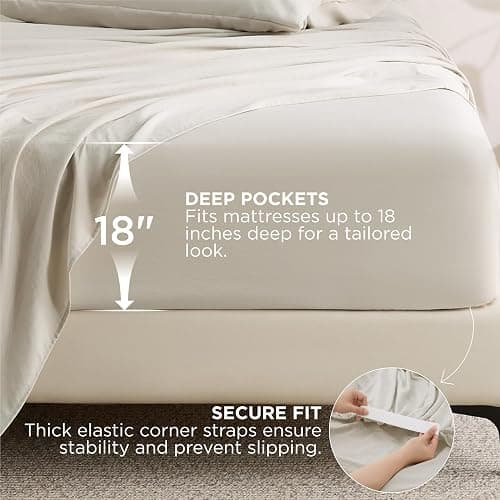 Bedsure Deep Pocket Queen Sheets - 6 Piece, Prewashed Ultra-Soft Queen Sheet Set, Fits Mattresses Up to 18 Inches Thick, Breathable & Secure Fit, Hotel Luxury Bedding, Linen thumbnail 4