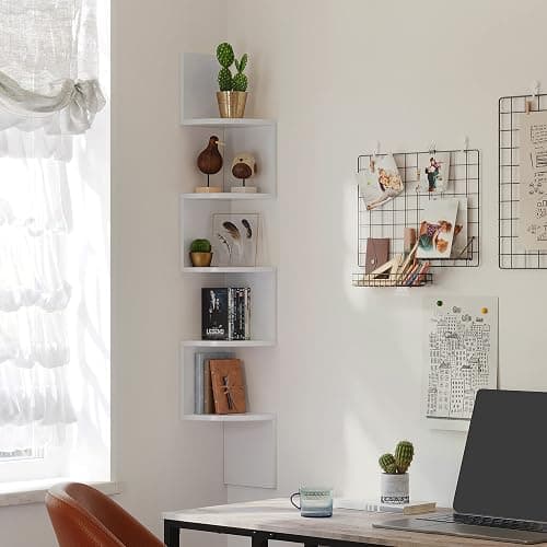 VASAGLE Libreria Angolare, Mensola Angolare da Muro, Scaffale da Parete a 5 Ripiani, 126 x 20 cm, in Camera da Letto Soggiorno Bagno Studio, Porta Piante, Bianco Nuvola LBC20WT thumbnail 4