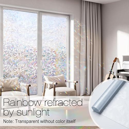 rabbitgoo Window Privacy Film Rainbow Film Decorative Window Sticker, 3D Static Stained Glass Cling Tint for Home Heat Control Non-Adhesive, 17.5 x 78.7 inches thumbnail 2