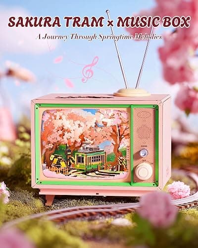 Rolife 3D Wooden Puzzles for Adults DIY Book Nook Kit 16" Japanese Cherry Blossom Music Box Toy Building Set Home Decor Gifts for Girls Boys Adults (Sakura Dreamy Tour) thumbnail 6