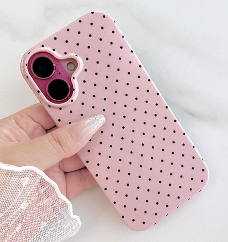 Qokey Compatible with iPhone 16 Case, Black Polka Dot TPU Glossy Case, Cute Simple Aesthetics Design for Girls Women, Lightweight Soft Slim Protection Fashionable Cover - Pink thumbnail 8