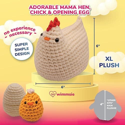 Wimmsie Crochet Animal Kit for Beginners - Easy Beginner Crochet Kit for Kids - Amigurumi Chicken Chick & Egg - 3 Kawaii Stuffed Animals - Cute DIY Yarn Plush - Easter Basket Stuffer thumbnail 2