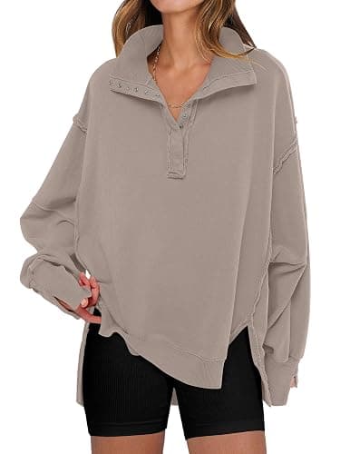ANRABESS Sweatshirts Oversized Loose Button Up Henley Pullover Top - Image 1