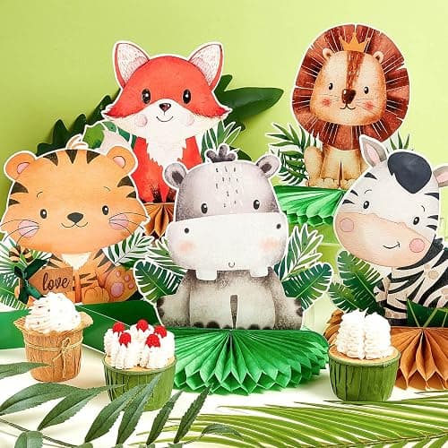 Gueevin 10 Pcs Safari Honeycomb Centerpieces for Baby Shower & Birthday Party Decorations, Jungle Animal Table Centerpieces Set(Cute Animals) thumbnail 4
