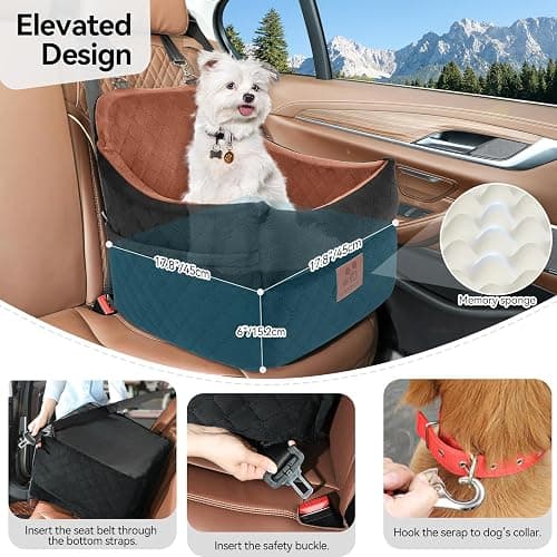 GL GLENSLAVE Dog Car Seat for Small/Medium Dogs, Dog Booster Car Seats with Thick Cushion for Dogs Under 35 lbs, Detachable Washable Pet Carseat with Storage Pockets, 2 Safety Belts(Black/Brown) thumbnail 4