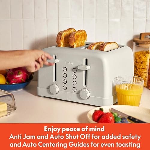 bella 4 Slice Toaster, 6 Setting Shade Control with Reheat & Cancel Buttons, Removable Crumb Tray, Anti Jam & Auto Shutoff, 900 Watt, Oatmilk thumbnail 8