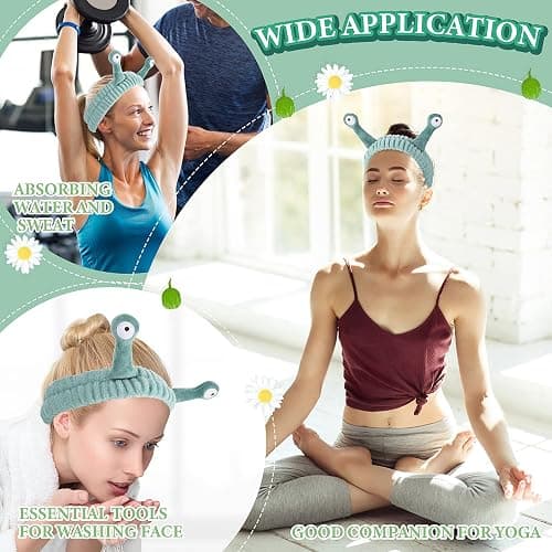 Molain Face Wash Headband, Palm and Snail Spa Hair Bands Makeup Headbands Women Cartoon Cute Coral Fleece Elastic Headband Creative Hair Accessories for Washing Face Shower Sports Beauty Skincare thumbnail 7