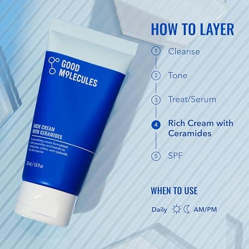 Good Molecules Rich Cream with Ceramides 50 ml / 1.6 oz – Daily Facial Moisturizer for Dry Skin, Redness – Face Lotion with Betulin Soothe, Plump, Hydrate, Moisturize – Anti-aging Skin Care thumbnail 6