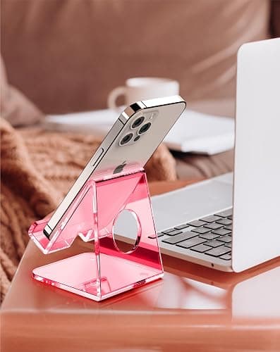 TOPGO Acrylic Cell Phone Stand, Clear Phone Holder for Office Desk, Vanity, Kitchen Counter, Bedside Table, Compatible with iPhone 17 16 15 14 13 12 Pro Max Plus/Smartphones/iPad/Switch/Kindle(Pink) thumbnail 7