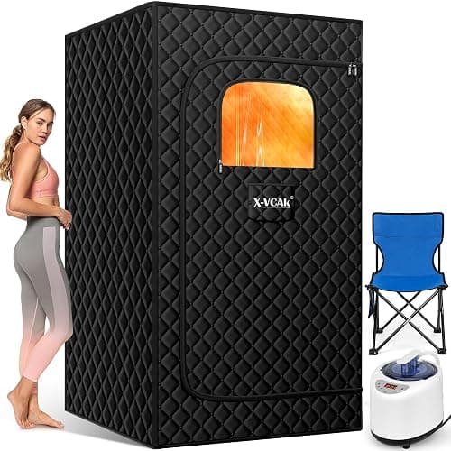 X-Vcak Upgraded Sauna Box for Relaxation, Detoxification, Portable Sauna for Home with Steamer, Remote Control, Folding Chair, 9 Levels, 2.6’ x 2.6’ x 5.9’ - Image 1