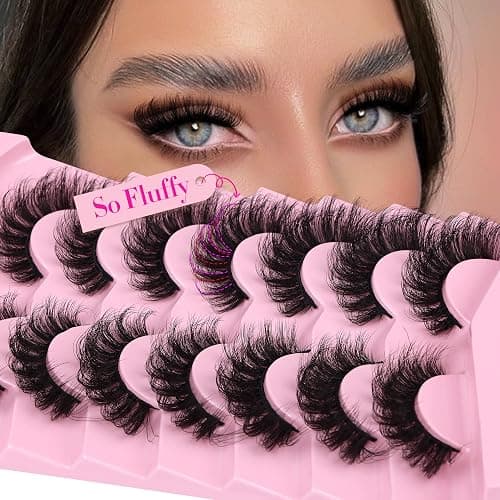 JIMIRE Faux Mink Lashes Volume False Eyelashes with Lash Glue Kit 18MM Dramatic Fluffy Cat Eye Lashes Russian Strip Lashes D Curl Mink Lashes Fluffy 7 Pairs Pack thumbnail 8