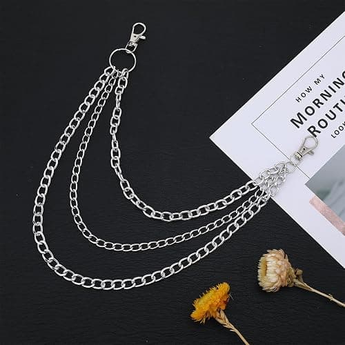 LXUEJIE 1 Pcs Chain Pants, Heavy Duty 3-Layer Silver Wallet Chain for Men Women, Punk Goth Jeans Belt Purse Chains, Hip Hop Metal Pant Chains for Keys Wallet thumbnail 7