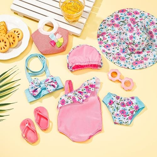 Kajaia 8 Pcs Doll Swimsuit 18 Inch Doll Clothes and Accessories Dress Flip Flops Hat Outfit Swimsuit Accessories for 18 Inch thumbnail 7