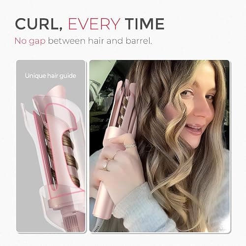 TYMO Automatic Rotating Curling Iron - TYMO CURLPRO Beach Waves Curling Wand, Portable Hair Curler, 500 Million Ionic, Dual Voltage & Lightweight for Travel, Ceramic Coating, 1 Inch, Rose Gold thumbnail 4