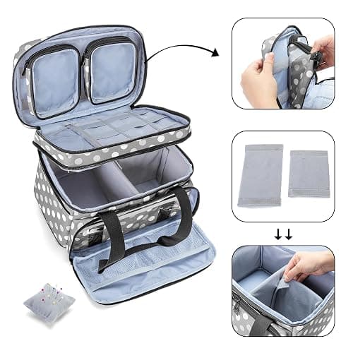 BAFASO Double Layer Sewing Accessories Organizer with 2 Detachable Pouches, Large Sewing Storage Bag for Sewing Tools (Bag ONLY), Polka Dots thumbnail 3