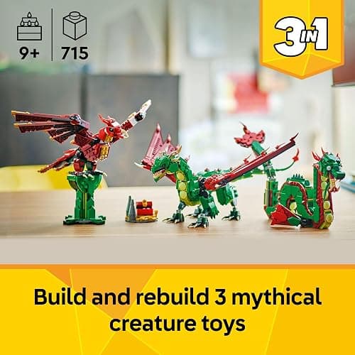 LEGO Creator 3 in 1 Medieval Dragon Toy - Building Toy with 3 Build Options, Dragon, Sea Serpent, or Phoenix - Fantasy Set for Kids, Boys and Girls, Ages 9+ - Gift Idea for Birthdays - 31161 thumbnail 2