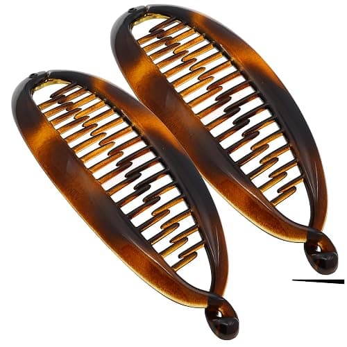 Camila Paris CP2 2 Pack French Large Banana Clip Hair Comb, Classic Banana Clips Hair for Thick Hair Ponytail Holder Interlocking Styling Clips for Women Made in France - Image 1