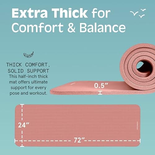 Retrospec Solana Yoga Mat Thick 1/2in Non-Slip Workout Mat with Nylon Strap - 72x24in Exercise Mat for Pilates, Stretching & Fitness - BPA Free, Easy Clean thumbnail 3
