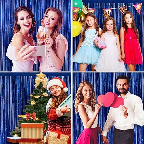 Picoway 4 Pack Foil Fringe Tinsel Backdrop Curtains, Birthday Engagement Bachelorette Party Decorations, Photo Booth Props Door Streamers Curtain (Blue) thumbnail 7