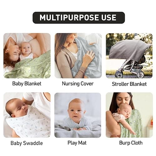 Muslin Swaddle Blankets for Newborn, 3 Pack Breathable Soft Receiving Blanket, Large 38 x 40 inches Swaddle Wrap Burping Clothes Diapers, Essentials Infant Shower Items, Toddler Gift (Cute Farm) thumbnail 5