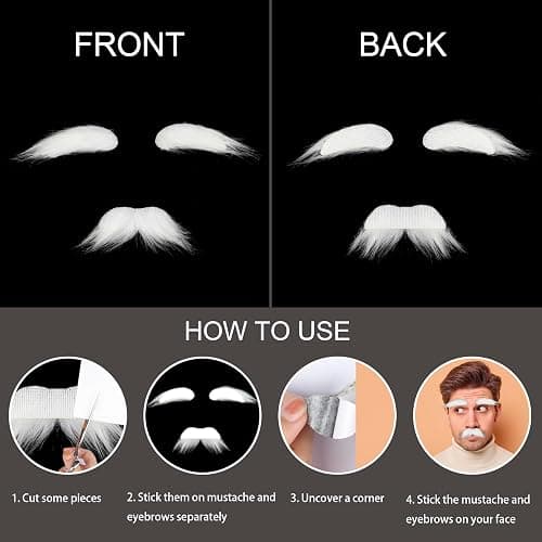 Old Man Mustache and Eyebrows 100 Days of School Grandpa Fake Beard Mustaches for Halloween Party thumbnail 4