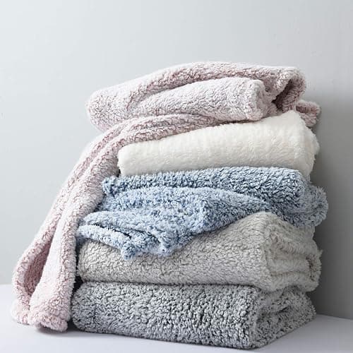 Ultra Soft Cozy Sherpa Throw Blanket, Solid Antique White Light Weight Warm Decorative Boho Style Plush Throw Blanket Cover for Sofa, Couch, Bedroom,Travel, Pattern Reversible, 60”x80” thumbnail 6