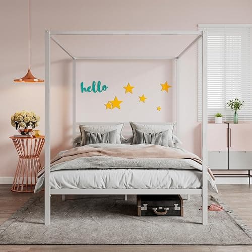 SHA CERLIN Canopy Bed Frame Full Size/Mattress Foundation with Metal Slats Support/No Box Spring Needed/Easy Assembly/White thumbnail 7