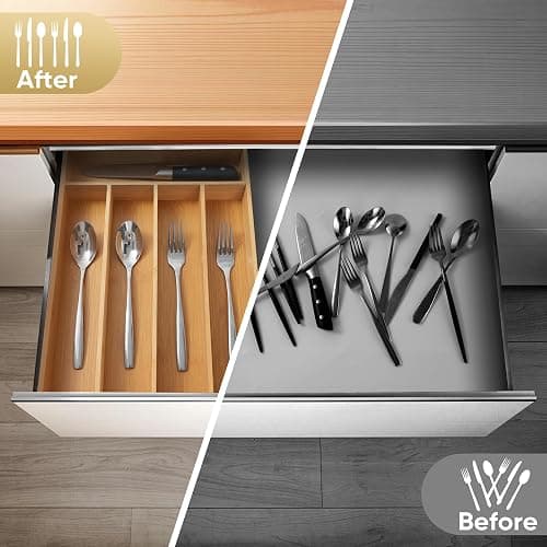 SUNBREATH Silverware Organizer, 10 Inch Utensil Organizer Kitchen Drawer Organizer Bamboo Silverware Holder Cutlery Tray Organizer in Drawer Flatware Organizer Tray(5 slots, Natural thumbnail 4