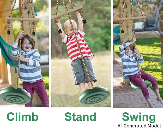 KINSPORY Disc Swing for Kids, Swing Set Accessories, 7FT Height Adjustable Gym Monkey Bars, Hanging Tree Seat for Backyard, Outdoor Play Equipment - Green thumbnail 5