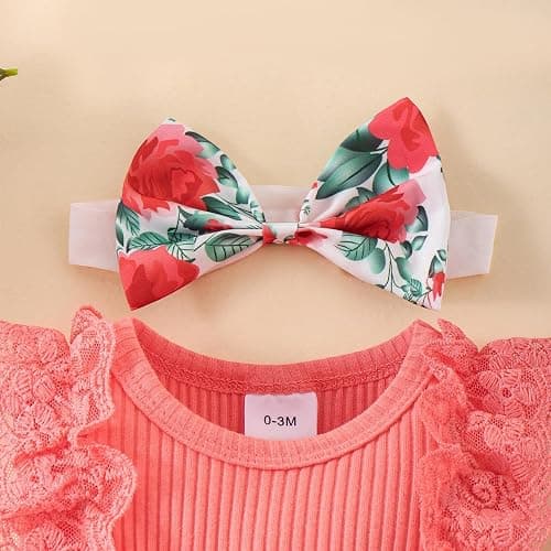 KAFIREN Baby Girl Newborn Lace Romper Dress Sleeveless Summer Outfits 0-12M | Lace Ruffles Romper Dress, Flower Skirt With Bow Headband, Breathable for Summer, Ideal for Daily Wear, Machine Washable thumbnail 5