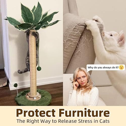 Fantasreen Cat Scratching Post 33'' Cat Scratcher Tall Scratching Posts for Indoor Cats with Cat Toy and Interactive Ball Self Groomer for Kittens Adults Cats thumbnail 5