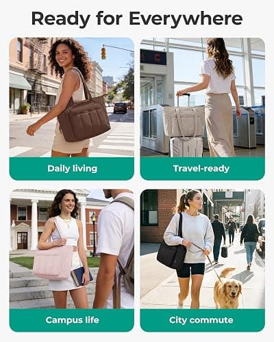 BAGSMART 2 Set Puffer Tote Bags for Women, Lightweight Shoulder Bags | 20L Capacity Quilted Gym Bag for Travel Commute College thumbnail 5