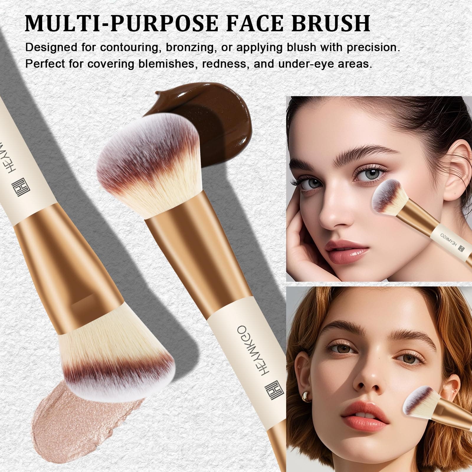 HEYMKGO - Juego de 6 brochas de maquillaje de doble punta para base, contorno, polvos, rubor, corrector, sombras de ojos, líquidos, cremas y polvos (albaricoque) thumbnail 3