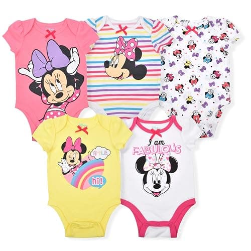Disney Minnie Mouse Fabulous 5 Pack Girls Bodysuits for Newborns Babys and Infants - Image 1