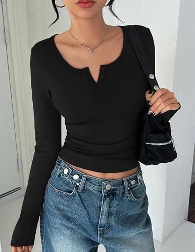 Ekouaer Women's Long Sleeve Henley T Shirts 3 Packs Fall Button Slim Fit Tops Basic Base Layer Soft Thermal Undershirts thumbnail 2
