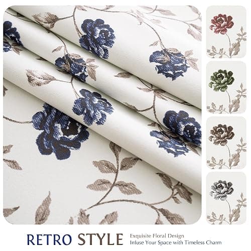 Beauoop Floral 100% Blackout Curtains 84 Inches Long 2 Panels for Bedroom Living Room Blue Brown on Beige Vintage Rose Flower Patterned Room Darkening Thermal Soundproof Grommet Window Drapes, 52X84 thumbnail 8