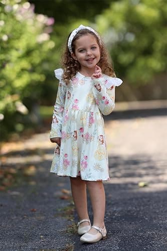 Disney Princess Frozen Elsa Minnie Mickey Stitch Ruffle Sleeve Dress A Line Long Sleeve Kids Clothes Baby to Toddler thumbnail 5