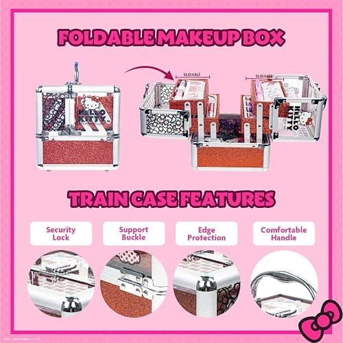 Hello Kitty Train Case Cosmetic Makeup Set Includes Lip Gloss, Eye Shimmer, Nail Polish, Hair Accessories & More! For Girls, Ages 6+ Perfect for Parties & Makeovers by Townley Girl thumbnail 4