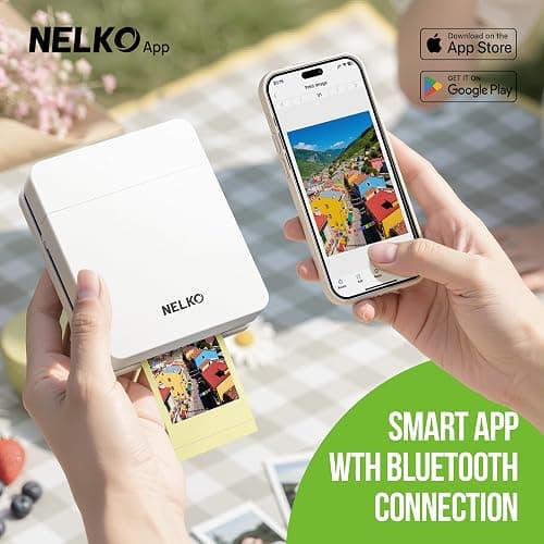 Nelko PP01 Photo Printer, 2x3 Portable Photo Printer, Mini Printer, White | Instant Color Inkjet Printer for Smartphone, Sticky-Back Photos, Bluetooth Compatible with iOS & Android, AI App Editing thumbnail 2