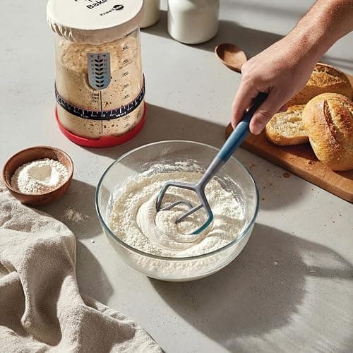 KneadAce Dough Wand, Reinvented Danish Dough Whisk for Sourdough Mixing | Rigid one-piece design, silicone grip and scraping edges, stands upright, dishwasher safe, thoughtful gift for bakers thumbnail 2