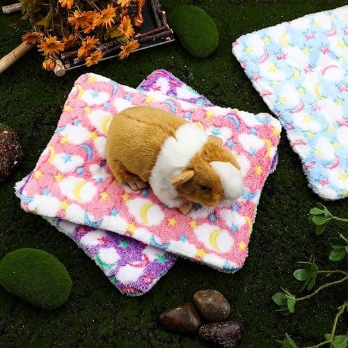 Jetec 3 Pcs Guinea Pig Beds, Fleece Small Animal Mats, Moon, Colorful | 10 x 11 in Soft Double Sided Fleece Pad for Rabbit, Hamster, Chinchilla, Rat, Warm Hideout, Cozy Small Animal Cage Bed thumbnail 5