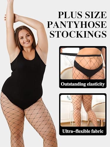 Aneco 4 Pairs Plus Size Fishnets Tights Sexy Black Fishnet Pantyhose Stockings Cross Mesh Tights Thigh High Stockings thumbnail 3
