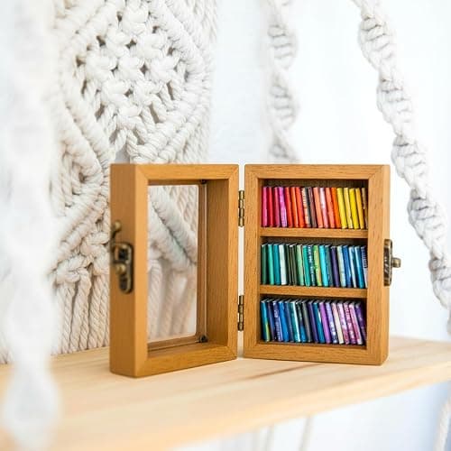 Luxicraft 2 Units Anxiety Bookshelf Ornament with 100 Unique Miniature Books-No Duplicate Titles-Wooden Pocket Library with Goodreads Mini Book Shelf Decor and Mental Health Calming Tool thumbnail 5