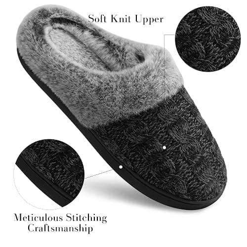 shoeslocker Womens Memory Foam Fuzzy Slippers Knitted House Slippers for Women Comfy Slip-On Warm House Shoes thumbnail 4