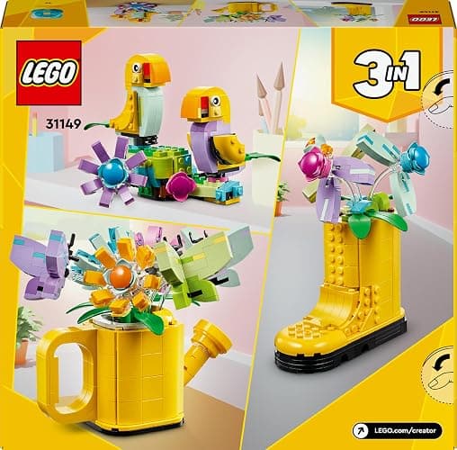 LEGO Creator 3in1 Flowers in Watering Can Toy to Welly Boot to 2 Birds on a Perch, Animals Set for Girls, Boys & Kids, with 3 Butterfly Toys, Makes a Great Desk Accessory, Nature Gift 31149 thumbnail 12