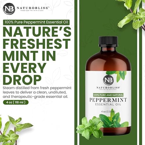 NaturoBliss Peppermint Essential Oil, 100% Pure and Natural Therapeutic Grade, Premium Quality Peppermint Oil, 4 fl. Oz - Perfect for Aromatherapy and Relaxation thumbnail 2