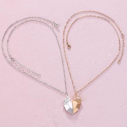 BFF Necklaces Diamond Crown Pendants, Friendship Magnetic Necklaces, Best Friends Matching Half Heart Necklaces for Girls Women, Friendship Valentine Jewelry Gifts for Kids Mother Friends Sisters thumbnail 2