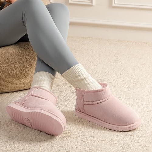 Wishcotton Women's Cozy Short Bootie Slippers, Winter Warm Hard Bottom House Shoes with Fuzzy Lining for Indoor Outdoor thumbnail 3