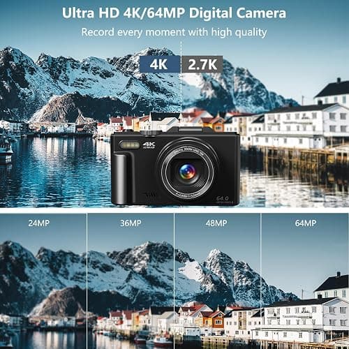 Digital Camera for Photography, 4K Vlogging Camera for YouTube 3" 180° Flip Screen 18X Digital Zoom Compact Retro Cameras with 32GB TF Card & 2 Batteries, Black thumbnail 2